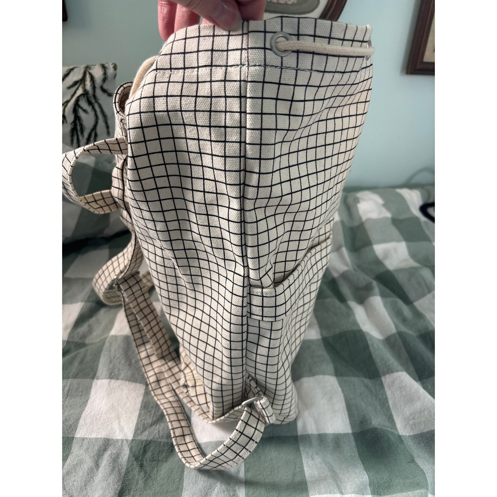 BAGGU Drawstring Canvas Backpack Natural Grid Rucksack Travel - Picture 6 of 11